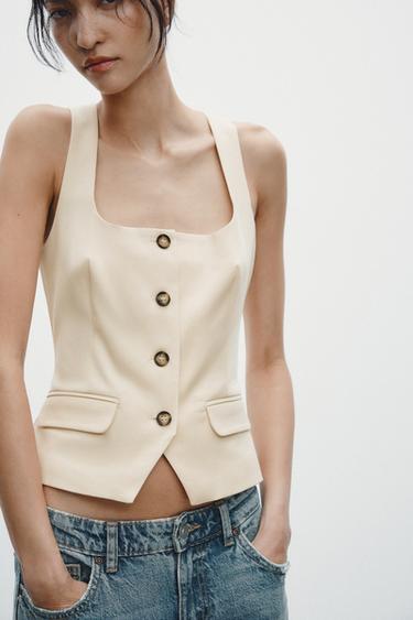 BUTTON-UP TOP - Beige by Zara - Image 1