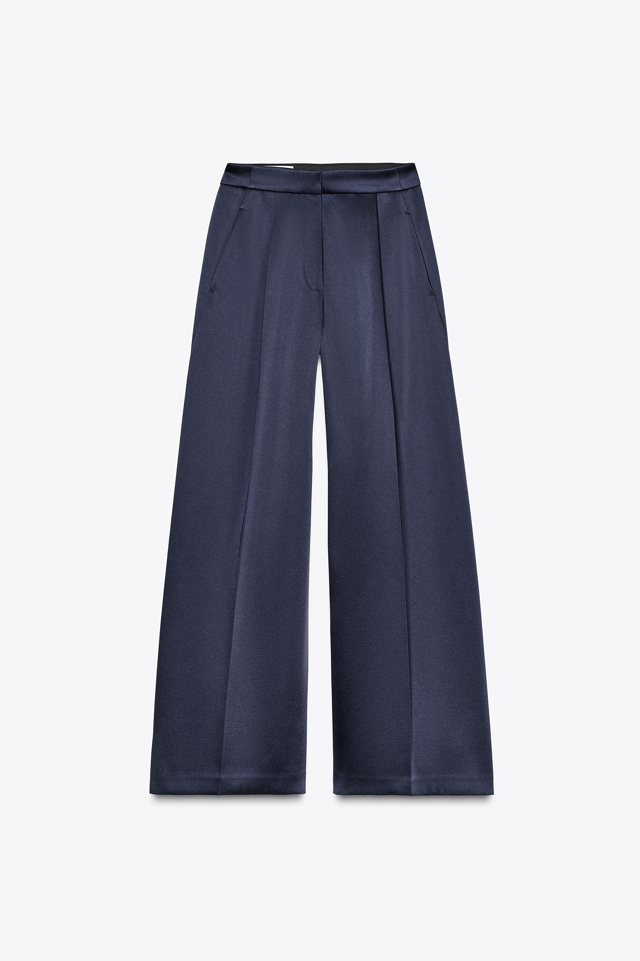 SATIN EFFECT WIDE LEG PANTS - Navy blue | ZARA United States SATIN EFFECT WIDE LEG PANTS - Navy blue | ZARA United States