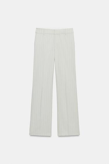 PANTALON DROIT TAILLE BASSE À RAYURES - Blanc / Gris de Zara - Image 3