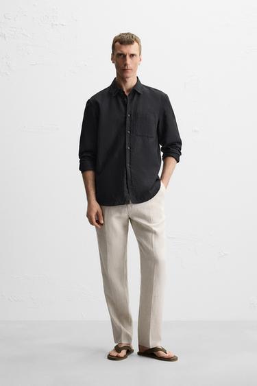 100% LINEN PLEATED TROUSERS - Light beige by Zara - Image 0