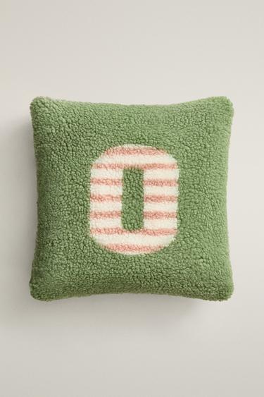CHILDREN'S FAUX SHEARLING CUSHION WITH O — Light green 1