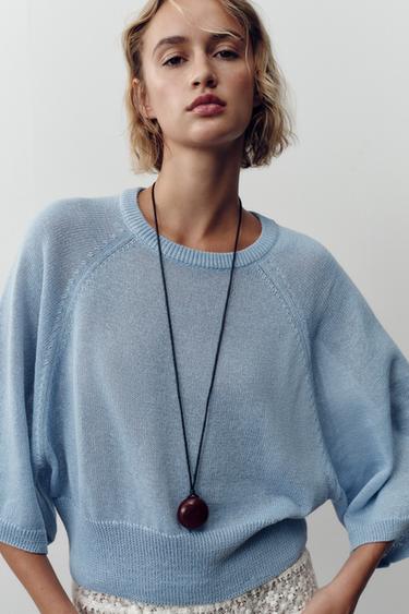 سترة بغرزة وأكمام واسعة - أزرق فاتح by Zara