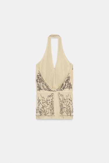 TOP HALTER BRODÉ ZW COLLECTION LIMITED EDITION - Beige de Zara - Image 8