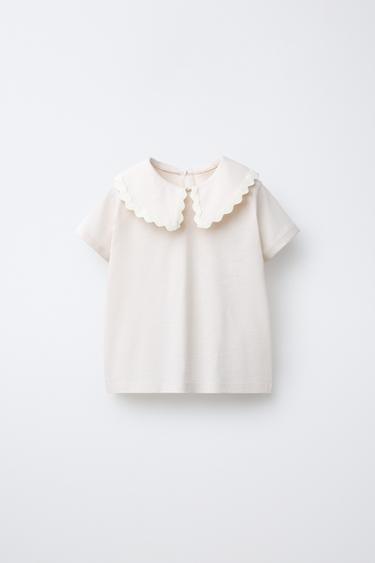 T-SHIRT WITH PETER PAN COLLAR AND WAVY TRIM - Ecru by Zara
