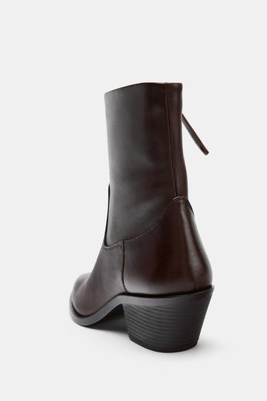 BOTTINES COW-BOY EN CUIR - Bordeaux de Zara - Image 5