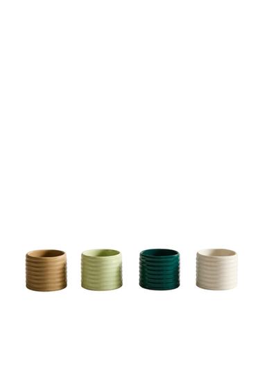 PACK OF CERAMIC NAPKIN RINGS WITH RAISED DESIGN (PACK OF 4) - GREEN by Zara