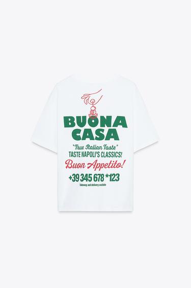 Zara TEXT PRINT T-SHIRT - White