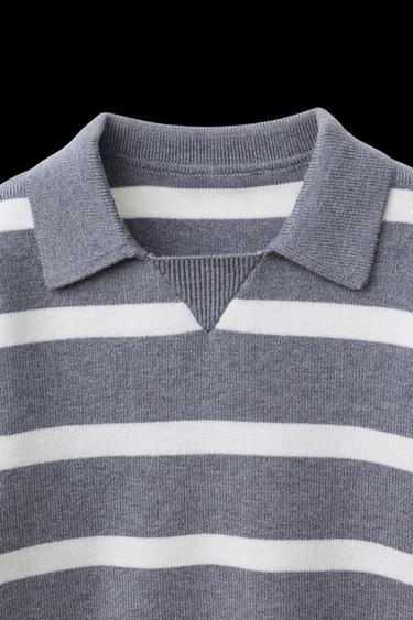 Zara STRIPED KNIT SWEATER - Gray marl