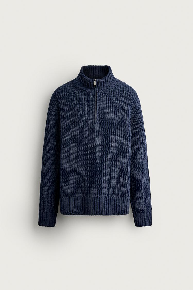 COTTON-WOOL QUARTER-ZIP JUMPER