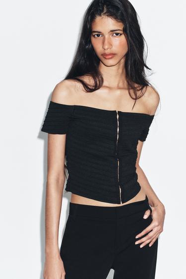 CORSETRY-INSPIRED KNIT TOP - Black by Zara