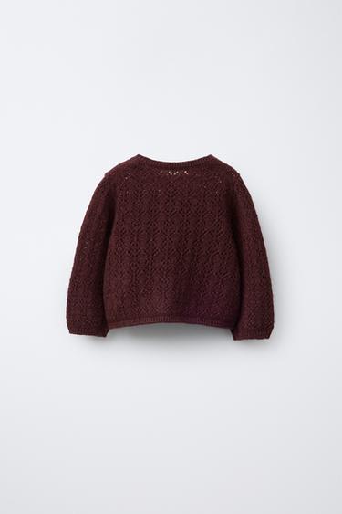 GILET EN MAILLE AJOURÉE AVEC CACHEMIRE - Aubergine de Zara - Image 1