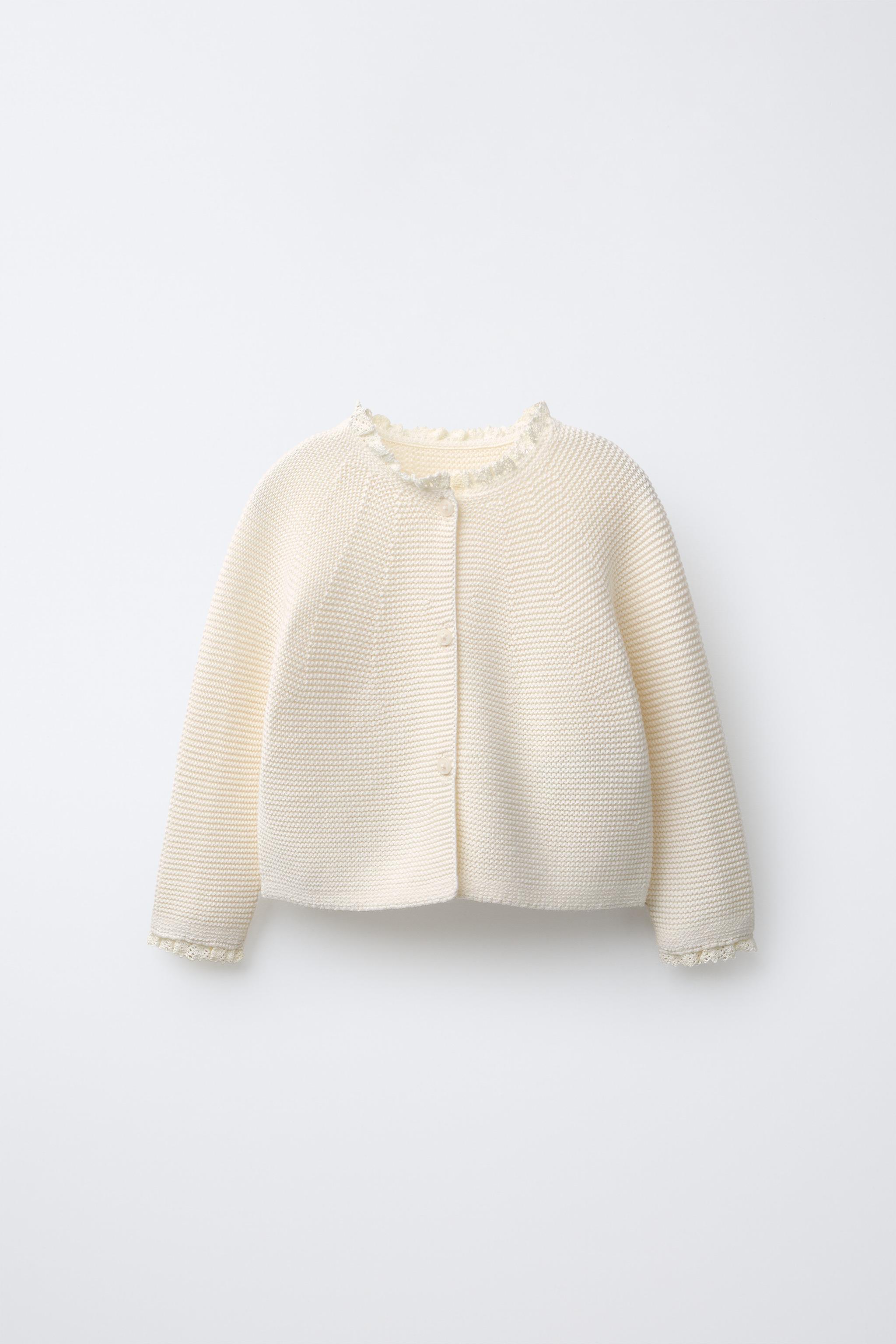 INTERLOCK KNIT CARDIGAN WITH LACE TRIM - Ecru | ZARA Turkey