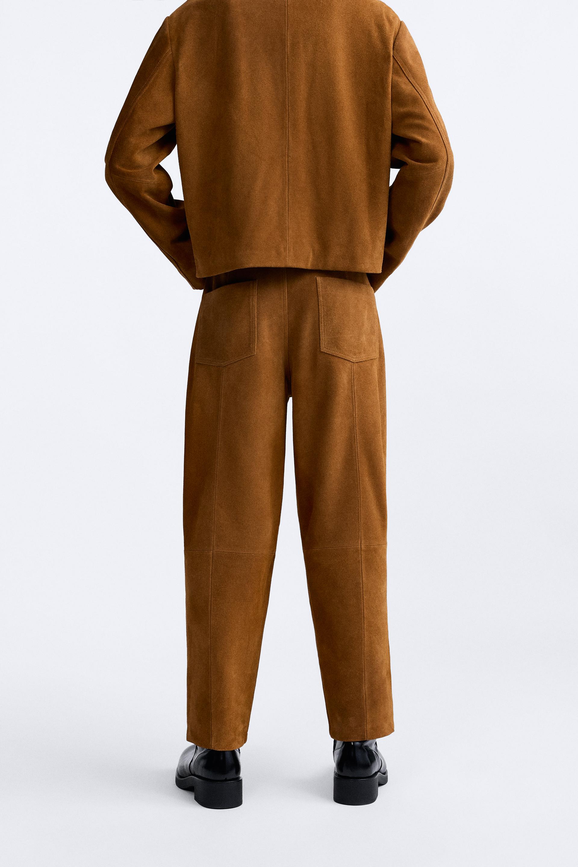 cinnamon suede leather Lou trousers