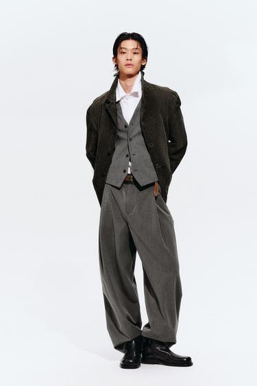 Zara 麂皮皮質西裝外套 - 卡其色