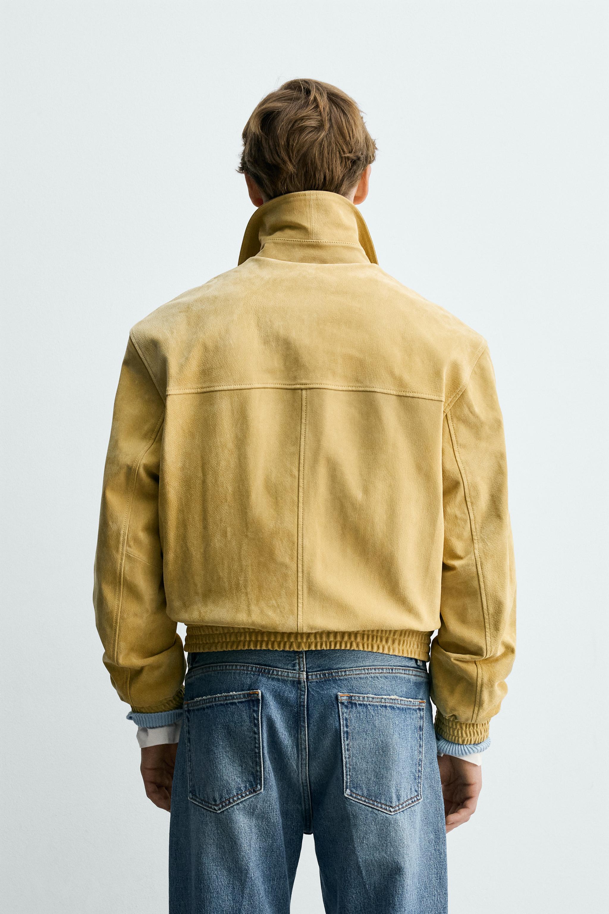 リラックスフィット スエードレザー ジャケット - イエロー | ZARA