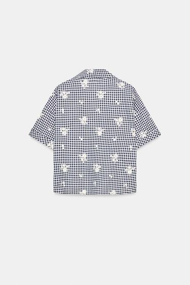 CHEMISE À CARREAUX BRODÉS - Bleu marine / Blanc de Zara - Image 8
