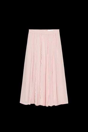 SEMI-SHEER TOPSTITCHED MIDI SKIRT - Pastel pink by Zara - Image 0