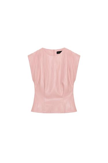Zara FAUX LEATHER SHOULDER PLEAT TOP - Pink