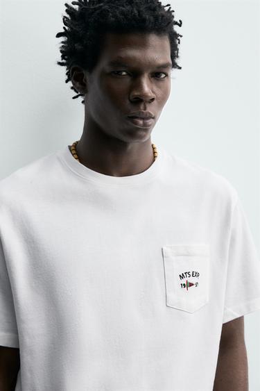 T-SHIRT POCHE BRODERIES NAUTIQUES - Blanc cassé de Zara - Image 4