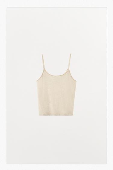 CAMISETA TIRANTES CON LINO - Blanco roto de Zara