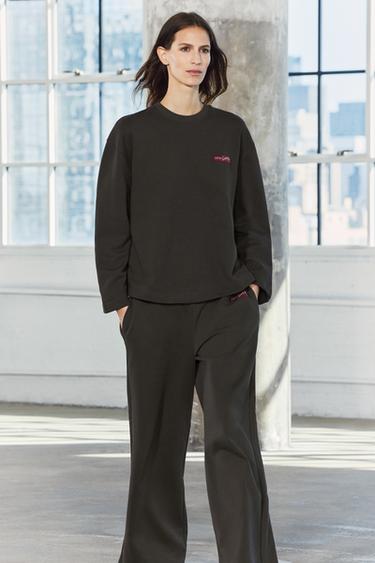 SUDADERA FELPA ETIQUETA - Marrón oscuro de Zara
