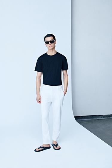 Zara 舒適紋理休閒長褲 - 白色