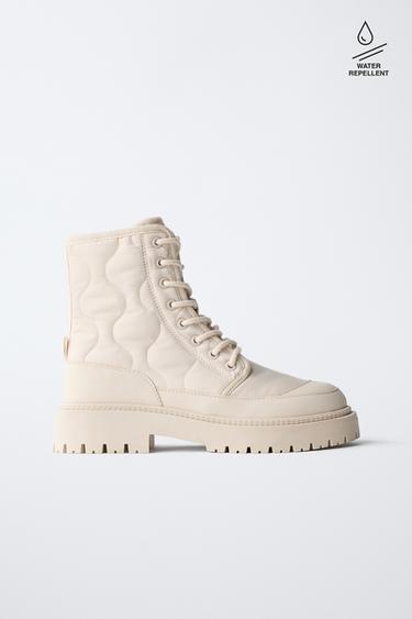 Zara QUILTED ANKLE BOOTS - Off White