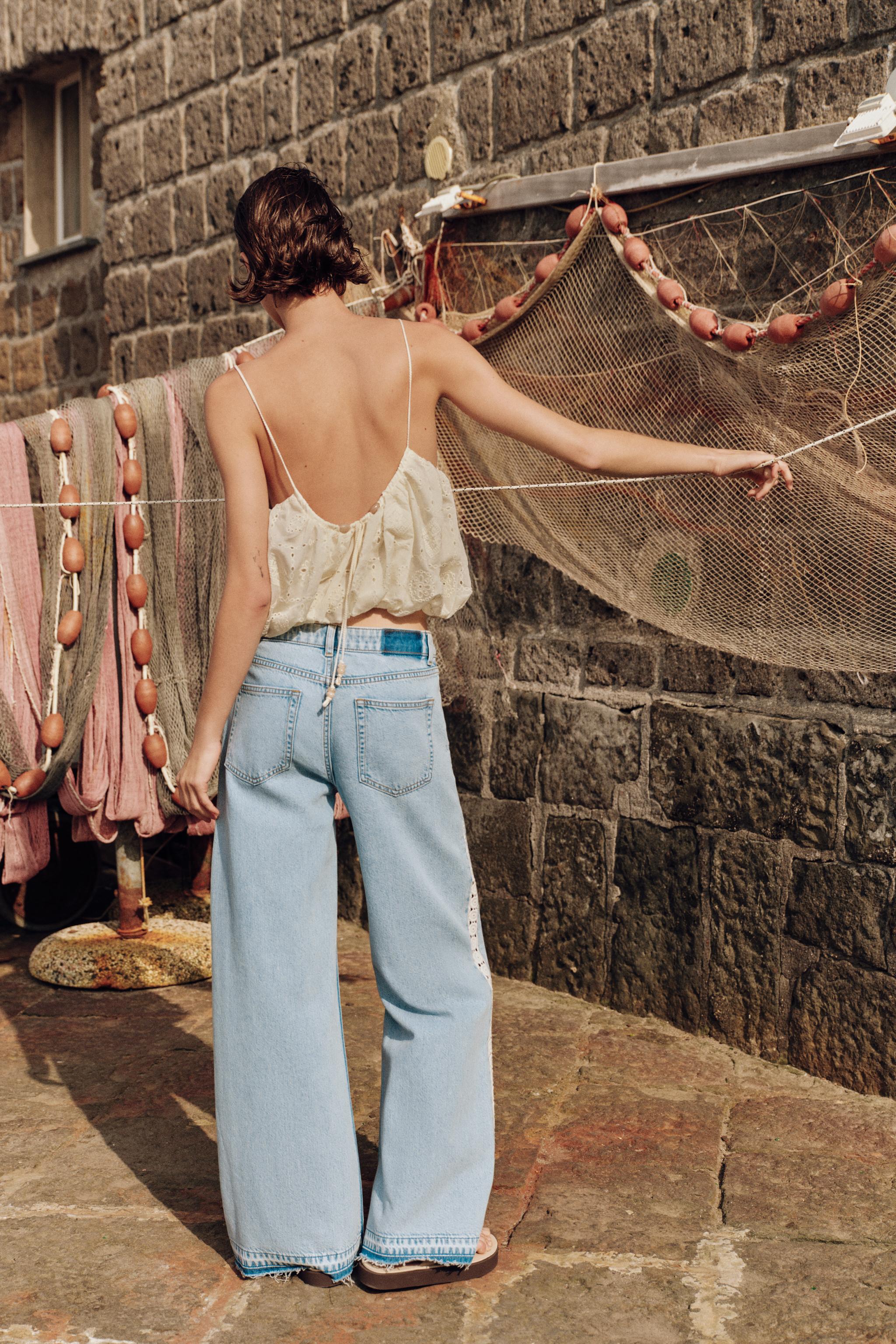 Z1975 HIGH WAIST WIDE LEG CROCHET COMBINED JEANS