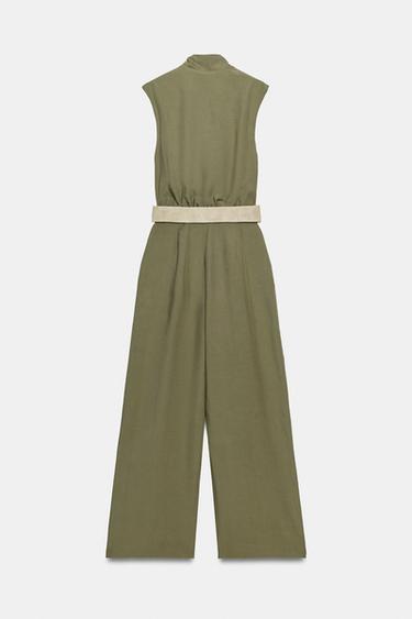 LONG JUMPSUIT WITH BELT - Light khaki by Zara - Image 6
