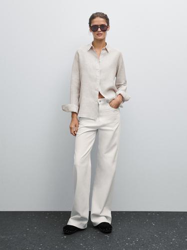 Camisa fluida mil rayas lino - Marrón de Zara