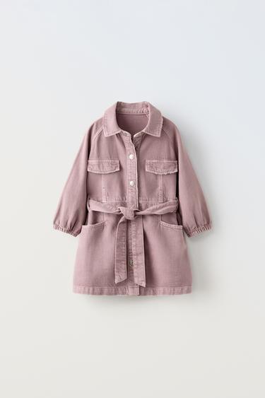 Zara BELTED TWILL DRESS - Mauve - Image 0