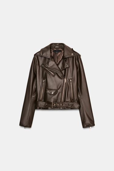 BLOUSON DE MOTARD MATIÈRE SYNTHÉTIQUE - Marron de Zara - Image 5