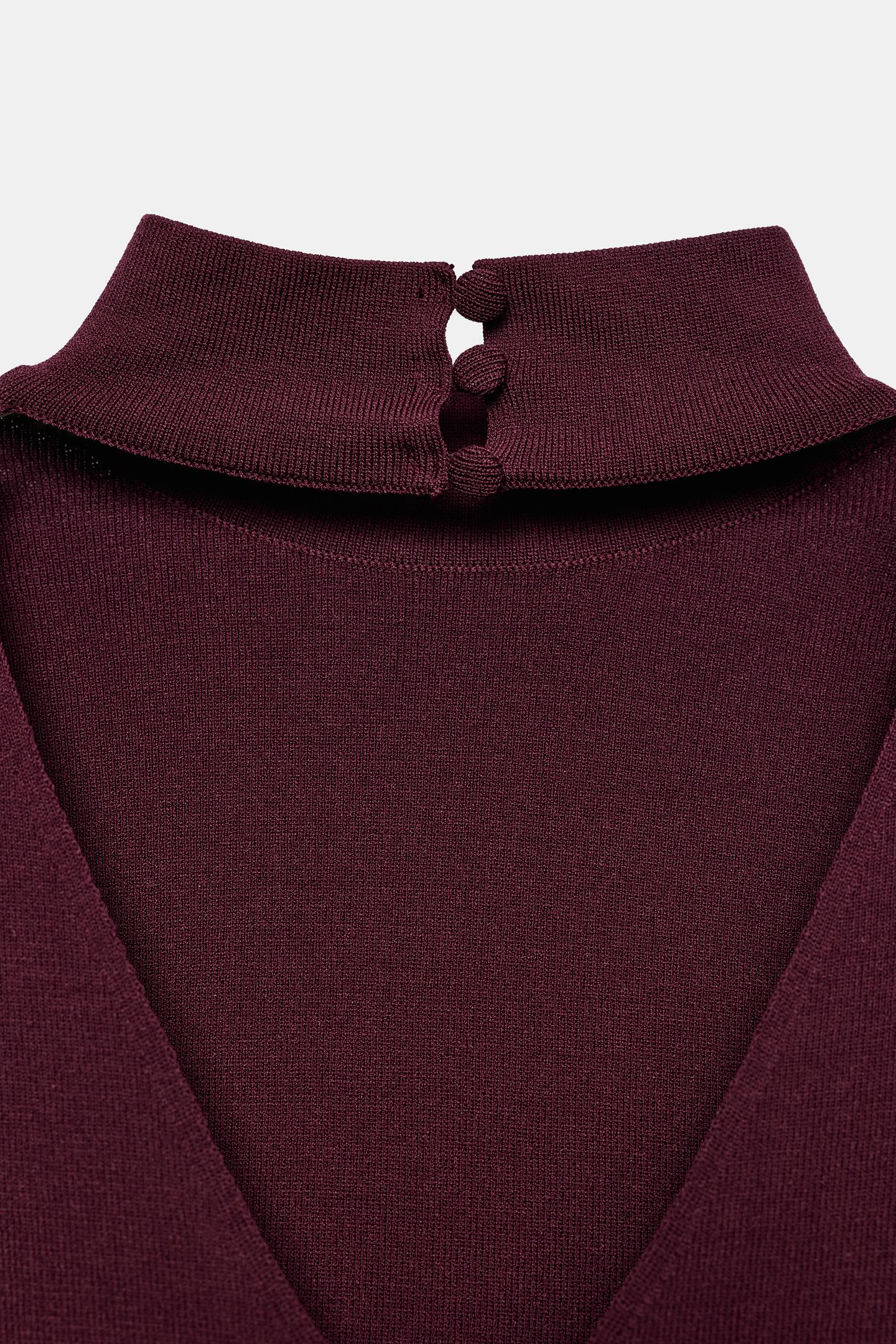 Женский свитер Zara Shoulder Pad Knit, цвет: Бордовый — фото 8