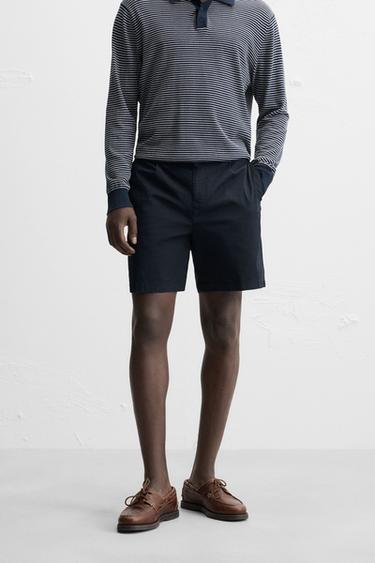 PLEATED REGULAR FIT BERMUDA SHORTS - Navy blue by Zara