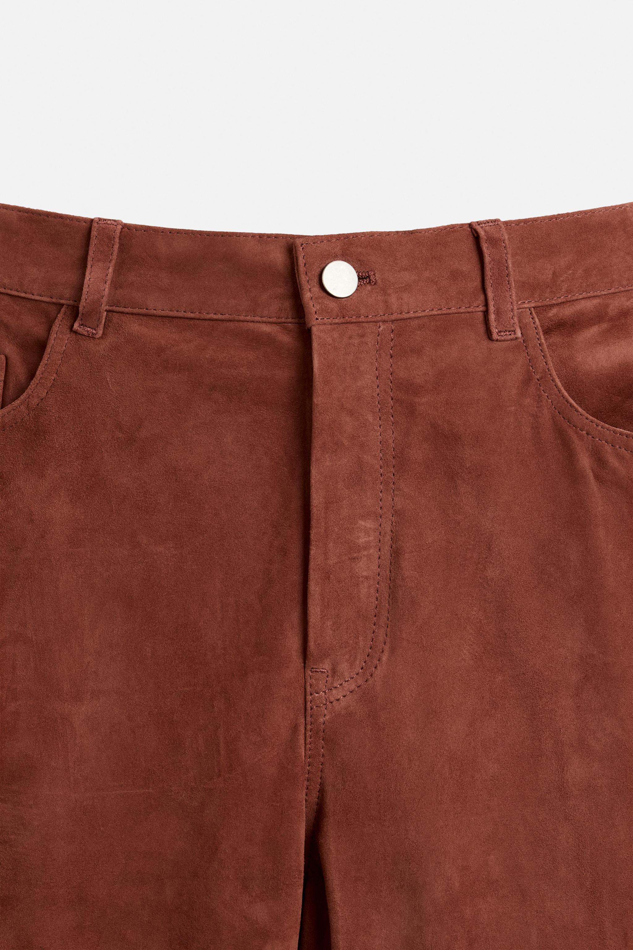 ZARA LIMITED EDITION スエードレザーパンツ 1966/923 LIMITED EDITION SUEDE LEATHER PANTS - Russet | ZARA United