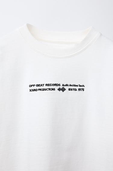 T-SHIRT WITH EMBROIDERED SLOGAN - Oyster-white by Zara - Image 2
