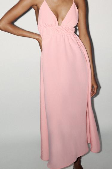 Zara FLOWY MIDI DRESS - Chalk pink