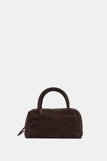 BOLSO PIEL BOWLING - Chocolate de Zara