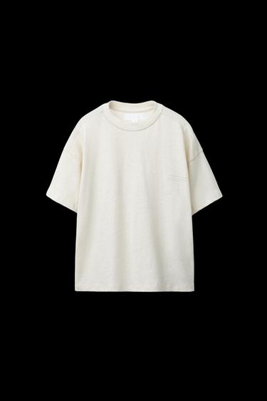 COTTON AND LINEN SLOGAN T-SHIRT - Mid-ecru by Zara - Image 0