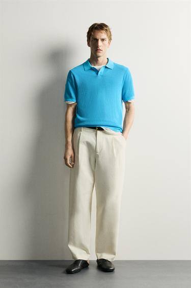POLO EN MAILLE STRUCTURÉE AJOURÉE - Bleu clair de Zara - Image 0