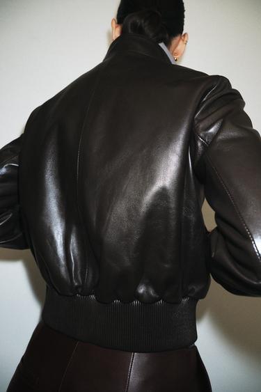 100% LEATHER BOMBER JACKET ZW COLLECTION - Brown by Zara - Image 2