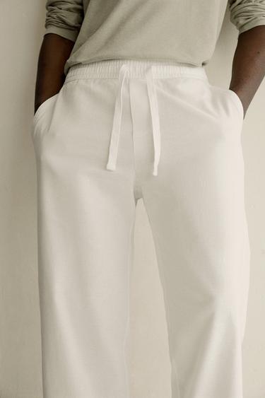 PANTALON RELAXED FIT COTON - LIN - Blanc cassé de Zara