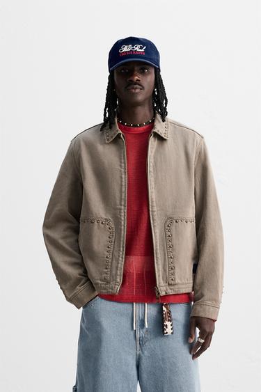 STUDDED WASHED JACKET - Beige by Zara