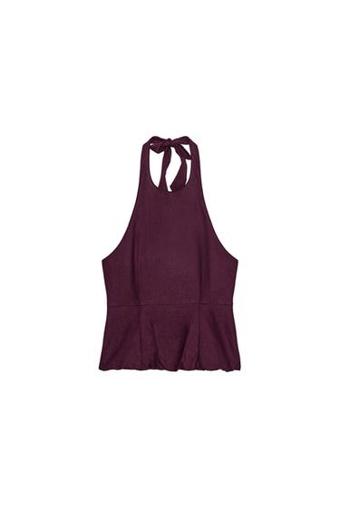 TOP PEPLUM CON LINO - Berenjena de Zara