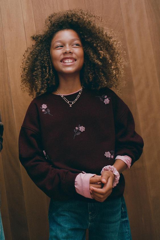 SUDADERA FLORES ABALORIOS - Berenjena de Zara - Imagen 0