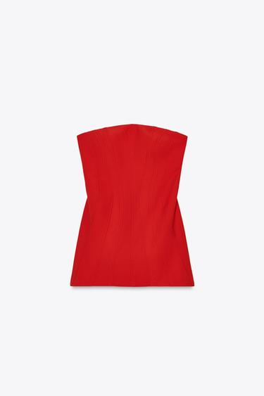 STRAPLESS SHORT DRESS - Red by Zara - Image 4