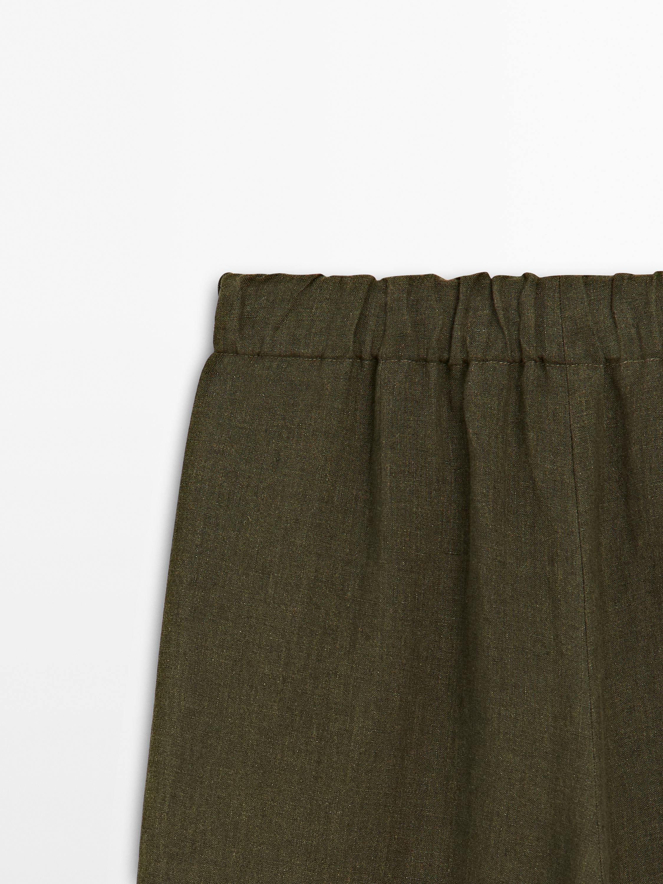 100% linen straight-leg trousers