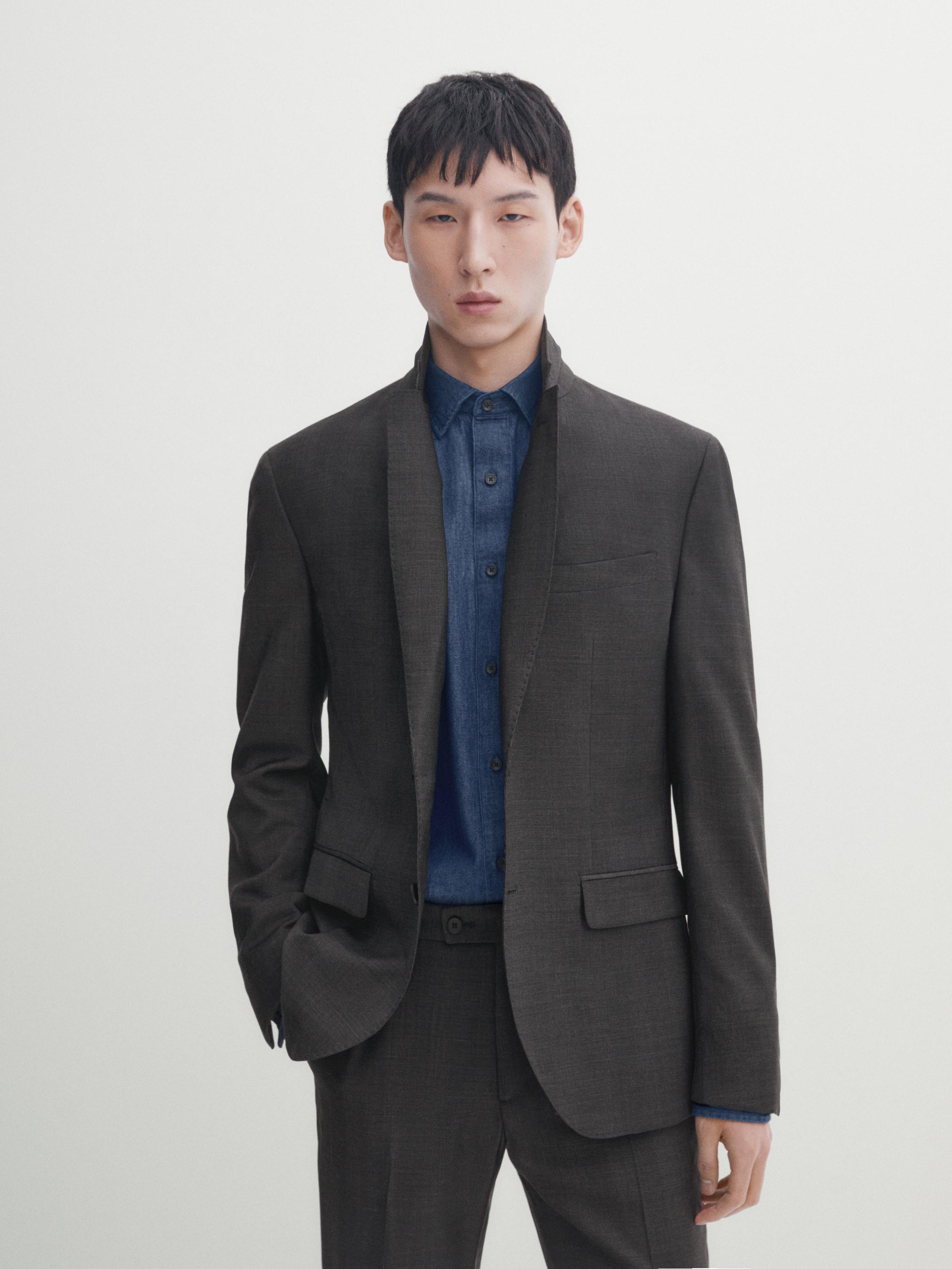Grey check 100% wool suit blazer - Gray | ZARA Canada