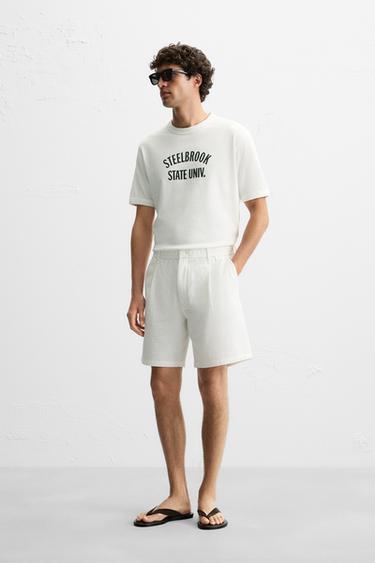 TEXTURED REGULAR FIT BERMUDA SHORTS - White by Zara