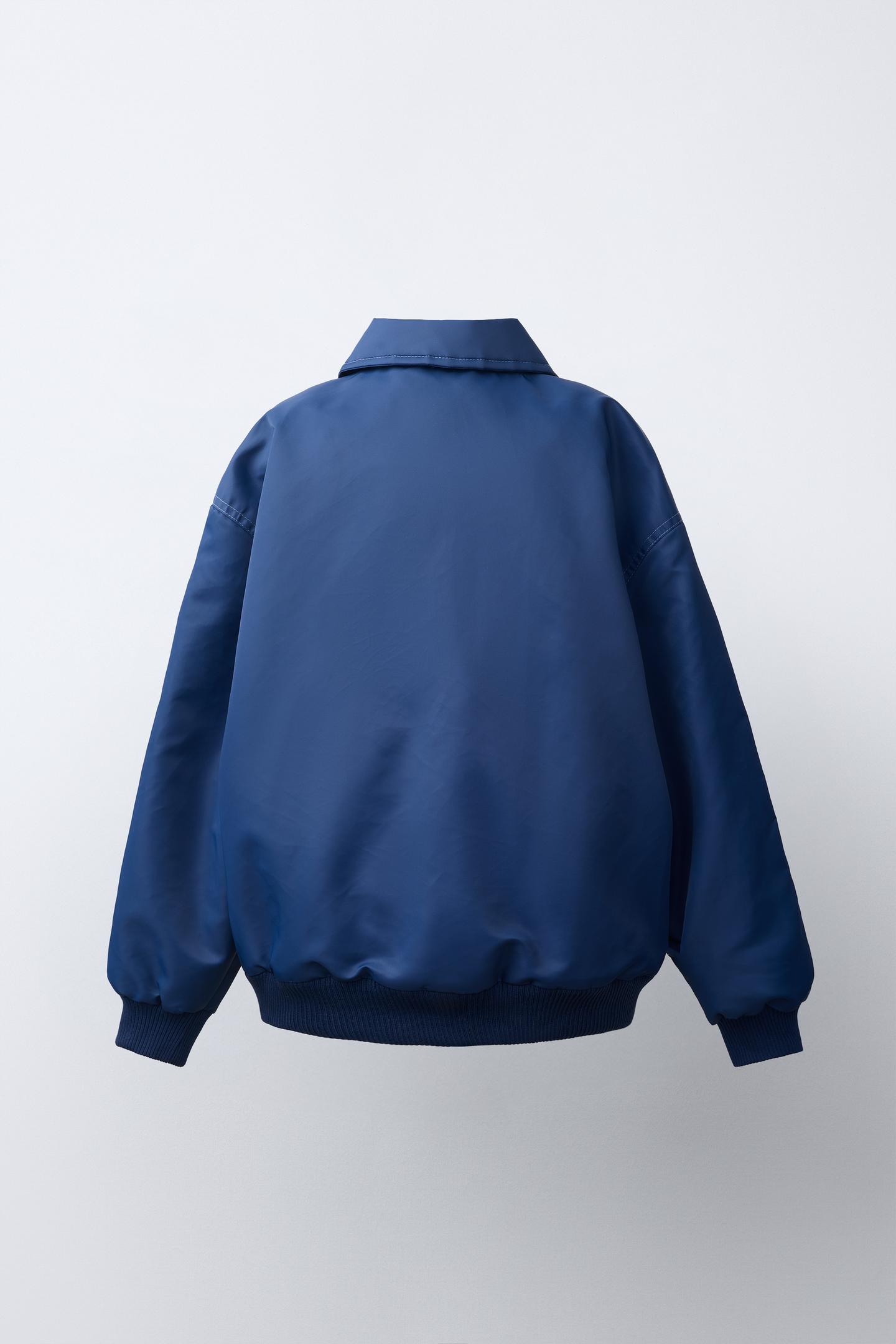 Детская куртка Zara Water-Repellent Varsity Bomber, цвет: Синий — фото 5